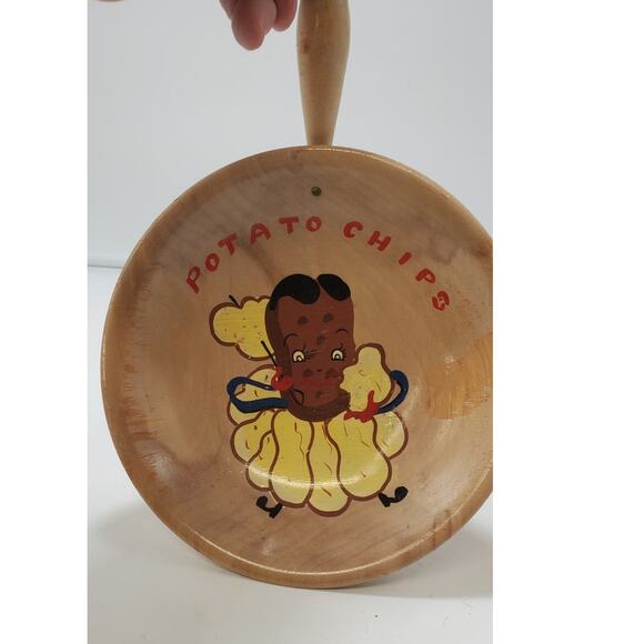 Set of 2 NASCO Vintage MCM Potato Chips Peanuts Wood Bowls Folk Art - Picture 5 of 9